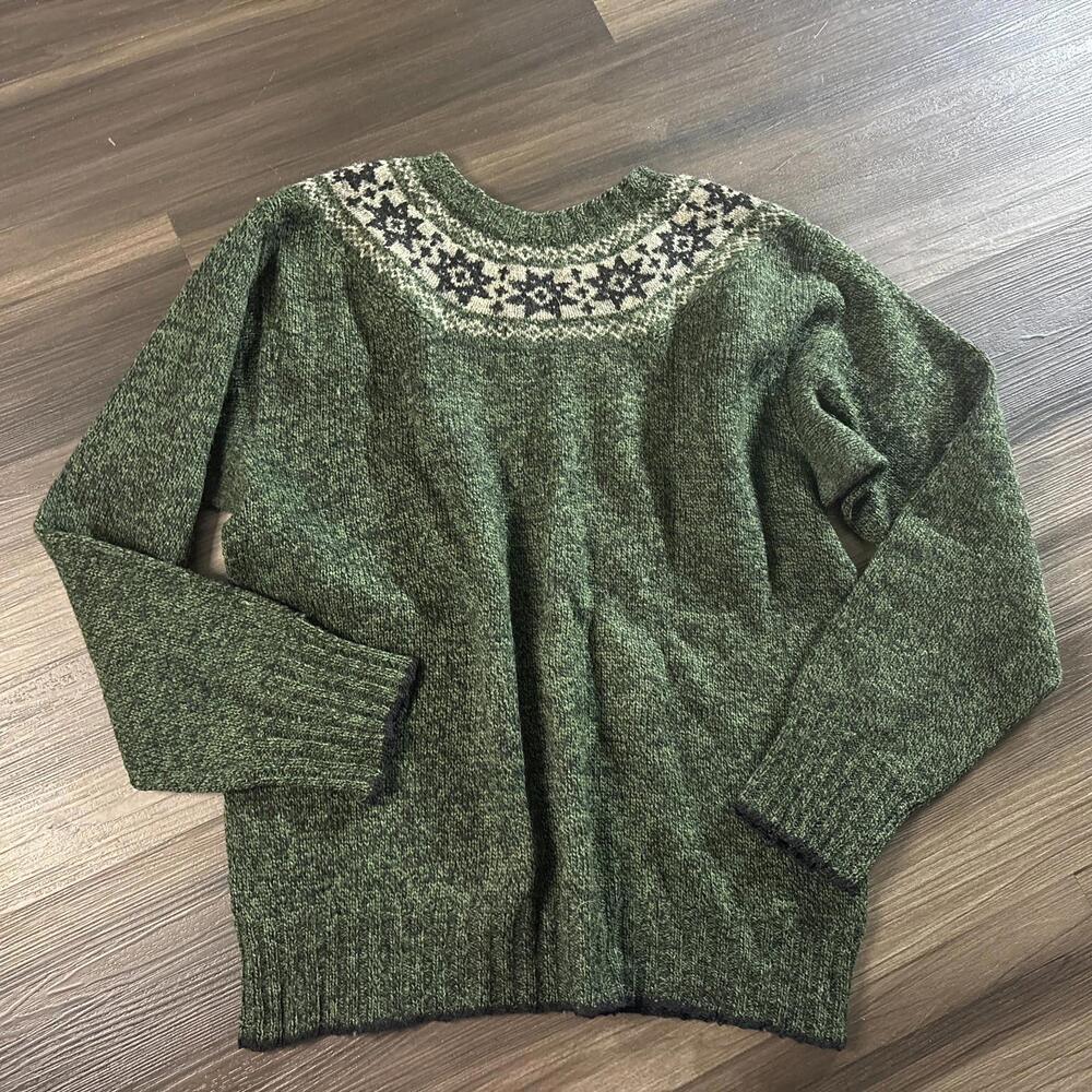 Vintage 80s Shetlander Green Classic Fair Isle Shetland 100% Pure Wool Sweater M - Picture 2 of 6
